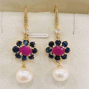 Genuine Sapphires and Genuine Ruby Earrings